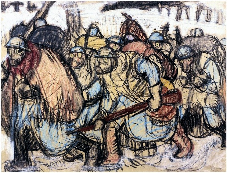 Groupe de soldats masqués - Jules Zingg (La grande guerre en dessins)